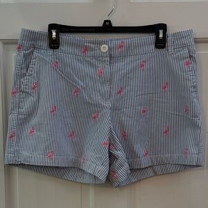 crown & ivy Blue & White Striped Shorts with Pink Flamingo Embroidery size 12